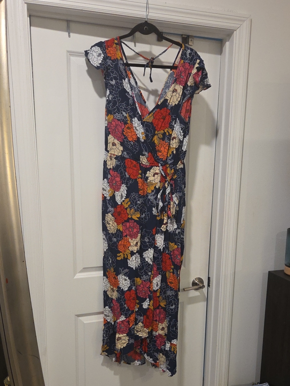 Bog Collective Navy Floral Wrap Maxi Dress with Tie Waist Size L!